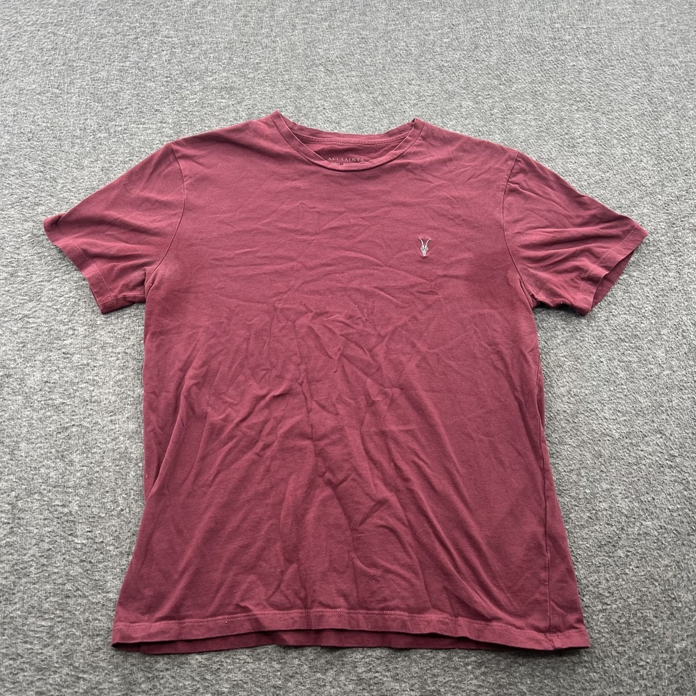 Allsaints Brace SS Crew Tee Shirt Mens Medium Slim Fit Basic Maroon Red *FLAW